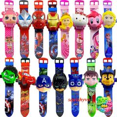 Đồng Hồ Kỹ Thuật Số Trẻ Em - Pin Lật Hình Hoạt Hình Bạch Tuyết, Iron Man, Spiderman - Đồng Hồ Chiếu LED Thể Thao Cho Bé