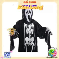 Bộ Trang Phục Hóa Trang Halloween Bộ Xương 3 Món - Áo Choàng, Găng Tay, Mặt Nạ Dành Cho Trẻ Em và Người Lớn