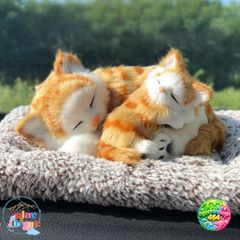 Mèo Vằn Vàng Đôi Thú Bông Decor Ô Tô - Khử Mùi và Lọc Khí Bằng Than Hoạt Tính - Phụ Kiện Dễ Thương Cho Xe Hơi