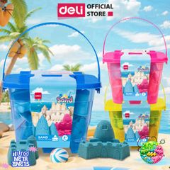 Bộ Chơi Xô Cát Động Lực Deli 500g với 6 Khuôn - Đồ Chơi Sáng Tạo Cho Trẻ Em Từ 3 Tuổi - Màu Xanh, Hồng, Vàng
