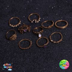 Bộ 10 Nhẫn Vintage Chạm Khắc Đẹp - Trang Sức Đính Đá Quý Opal, Quà Tặng Độc Đáo Cho Nữ Giới