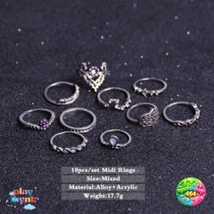 Bộ 10 Nhẫn Vintage Chạm Khắc Đẹp - Trang Sức Đính Đá Quý Opal, Quà Tặng Độc Đáo Cho Nữ Giới