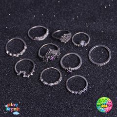 Bộ 10 Nhẫn Vintage Chạm Khắc Đẹp - Trang Sức Đính Đá Quý Opal, Quà Tặng Độc Đáo Cho Nữ Giới