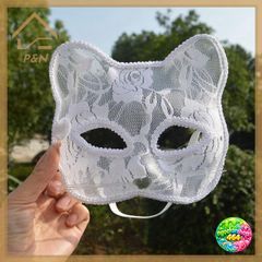 Mặt Nạ Mèo Halloween - Costume Động Vật Ren Màu Trắng Gợi Cảm Cho Tiệc Hóa Trang và Sự Kiện Cosplay