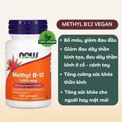 NOW Foods Methyl B-12 1000 mcg – Viên Ngậm Dưới Lưỡi Hỗ Trợ Thần Kinh & Tạo Máu 592672