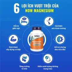 Viên Uống NOW Magnesium Glycinate 200 mg - Hỗ Trợ Thư Giãn, Giấc Ngủ Sâu, Sức Khỏe Tim Mạch - 180 Viên Bổ Sung Magie Dễ Hấp Thu