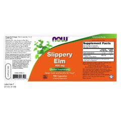 NOW Foods Slippery Elm 400 mg - Viên Uống Hỗ Trợ Tiêu Hóa Tự Nhiên 100 Viên - Vegan, Không Gluten, Bảo Vệ Dạ Dày & Ruột