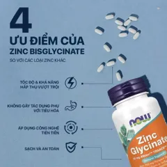 Viên Uống Kẽm NOW Zinc Glycinate 30mg – Hỗ Trợ Miễn Dịch, Giúp Da Khỏe Mạnh, Dạng Viên Nang Dễ Uống 120 Viên