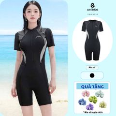 Đồ Bơi Thể Thao Nữ Một Mảnh Kín Đáo Có Miếng Đệm Ngực - Bikini Cool Đen Năng Động Đi Biển, Chụp Ảnh