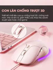 Chuột Gaming Có Dây BAK B8 - Chuột Im Lặng 6 Nút 8800 DPI Cho Game Thủ Nữ, Thiết Kế Đẹp Màu Sắc Tươi Tắn