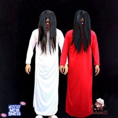 Bộ Trang Phục Cương Thi Áo Nhung Đỏ và Tóc Giả Huyền Bí - Trang Phục Halloween Đẹp Mê Ly cho Tiệc Tùng và Cosplay