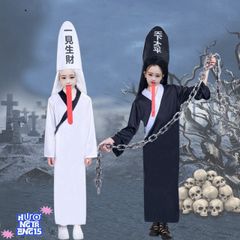 Bạch Vô Thường Halloween Costume - Bộ Trang Phục Thầy Pháp Bao Gồm Mặt Nạ và Tóc Giả - Trang Phục Độc Đáo Cho Tiệc Hóa Trang