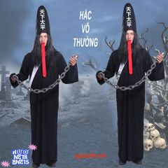 Bạch Vô Thường Halloween Costume - Bộ Trang Phục Thầy Pháp Bao Gồm Mặt Nạ và Tóc Giả - Trang Phục Độc Đáo Cho Tiệc Hóa Trang