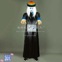 Bộ Trang Phục Halloween Cương Thi Kinh Dị Kèm Mặt Nạ & Tóc Giả - Trang Phục Hóa Trang Thầy Pháp Sư Cho Bữa Tiệc Cosplay