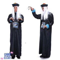 Bộ Trang Phục Halloween Cương Thi Kinh Dị Kèm Mặt Nạ & Tóc Giả - Trang Phục Hóa Trang Thầy Pháp Sư Cho Bữa Tiệc Cosplay