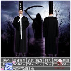 Bộ Hóa Trang Kinh Dị Hắc Bạch Vô Thường - Trang Phục Halloween Cho Người Lớn, Áo Dài Thời Thượng và Bảng Cảm Hứng Phép Thuật