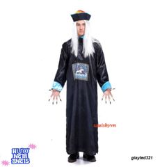 Áo Choàng Halloween Hắc Bạch - Biến Hóa Thành Zombie Thần Chết Với Mũ, Găng Tay & Kính LED - Trang Phục Hóa Trang Kinh Dị