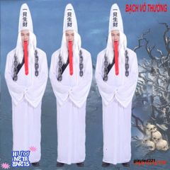 Áo Choàng Halloween Hắc Bạch - Biến Hóa Thành Zombie Thần Chết Với Mũ, Găng Tay & Kính LED - Trang Phục Hóa Trang Kinh Dị