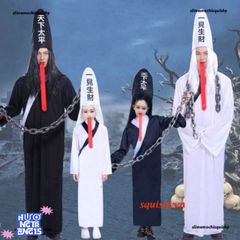Trang phục Halloween Thần Chết Hắc Bạch Vô Thường - Áo choàng, mũ và găng tay bí ẩn cho bữa tiệc hóa trang ấn tượng