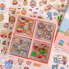 Set Sticker Vuông Dễ Thương - Bộ Trang Trí Sổ Tay, Laptop & Điện Thoại, Hình Nhân Vật Hoạt Hình Cute, Món Quà Nhỏ Xinh