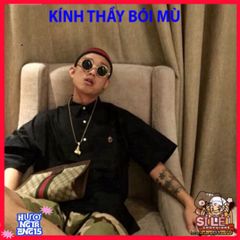 Kính Mát Tròn Thời Thượng Gọng Đen Vàng - Phong Cách Nobita Hợp Thời Trang Cho Bạn Trẻ - Kính Chống UV 0 Độ