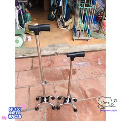 Gậy chống 4 chân điều chỉnh chiều cao cho người cao tuổi - Hỗ trợ đi lại, vật liệu inox bền đẹp, an toàn cho sức khỏe
