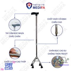 Gậy Chống Lucass BK32 - Gậy Đi Bộ 4 Chân Cao Cấp Dành Cho Người Già, Điều Chỉnh Chiều Cao, An Toàn Chống Trơn Trượt