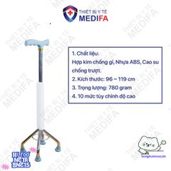 Gậy chống 4 chân Oromi cho người già - Gậy batoong điều chỉnh chiều cao linh hoạt, an toàn và chắc chắn, hỗ trợ đi lại dễ dàng