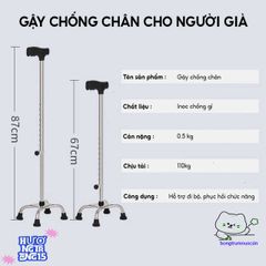 Gậy chống inox điều chỉnh chiều cao cho người già - Batoong 1 chân và 4 chân tiện dụng, hỗ trợ đi lại an toàn từ 67-87cm