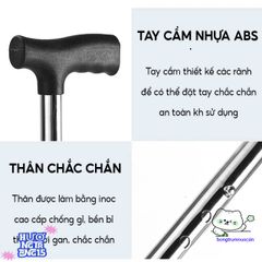 Gậy chống inox điều chỉnh chiều cao cho người già - Batoong 1 chân và 4 chân tiện dụng, hỗ trợ đi lại an toàn từ 67-87cm