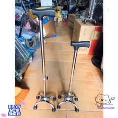 Gậy hỗ trợ inox 4 chân điều chỉnh độ cao - Dụng cụ đi lại cho người già, người ốm, phục hồi chức năng bền bỉ, phong cách.