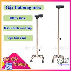 Gậy hỗ trợ inox 4 chân điều chỉnh độ cao - Dụng cụ đi lại cho người già, người ốm, phục hồi chức năng bền bỉ, phong cách.