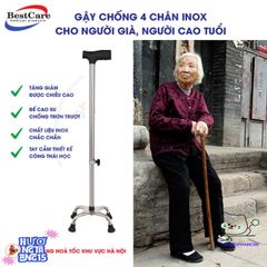 Gậy Đỡ 4 Chân Inox Điều Chỉnh Chiều Cao 80-98cm - Gậy Tập Đi An Toàn Dành Cho Người Già, Hỗ Trợ Phục Hồi Chức Năng