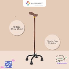 Gậy Đi Bộ 4 Chân Chống Trượt Điều Chỉnh Cao từ 63-87cm cho Người Cao Tuổi - Hợp Kim Nhôm và Inox Chắc Chắn, Thoải Mái Sử Dụng