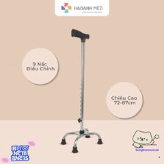 Gậy Đi Bộ 4 Chân Chống Trượt Điều Chỉnh Cao từ 63-87cm cho Người Cao Tuổi - Hợp Kim Nhôm và Inox Chắc Chắn, Thoải Mái Sử Dụng
