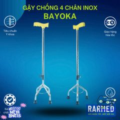 Gậy Chống 4 Chân Bayoka Inox Đế Mềm - Giải Pháp An Toàn Cho Người Cao Tuổi, Kích Cỡ Tiêu Chuẩn, Thiết Kế Tiện Lợi