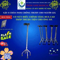 Gậy Chống Trượt 4 Chân Inox Gập Gọn Tích Hợp Đèn LED - Dụng Cụ Hỗ Trợ Di Chuyển Cho Người Già, Người Khuyết Tật, Người Phục Hồi Chức Năng