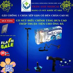 Gậy Chống Trượt 4 Chân Inox Gập Gọn Tích Hợp Đèn LED - Dụng Cụ Hỗ Trợ Di Chuyển Cho Người Già, Người Khuyết Tật, Người Phục Hồi Chức Năng