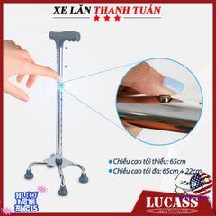 Gậy đi bộ Lucass B924 - Khung 4 chân chắc chắn, điều chỉnh chiều cao dễ dàng cho người cao tuổi và người khuyết tật