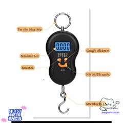 Cân Điện Tử Cầm Tay Mini Kèm Móc Treo - Cân Hành Lý Chính Xác Du Lịch Tiện Lợi, Màn Hình LCD Hiển Thị Rõ Ràng