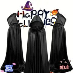 Áo Choàng Halloween Đen Mũ Trùm Đầu - Hóa Trang Phù Thủy & Ma Cà Rồng Cho Trẻ Em & Người Lớn - Thời Trang Cosplay 90/120 cm