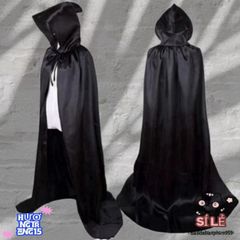 Áo Choàng Halloween Đen Mũ Trùm Đầu - Hóa Trang Phù Thủy & Ma Cà Rồng Cho Trẻ Em & Người Lớn - Thời Trang Cosplay 90/120 cm