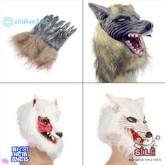Mặt nạ sói Halloween & găng tay vinyl - Trang phục Cosplay độc đáo cho bữa tiệc ma quái và lễ hội hóa trang!