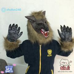Mặt nạ sói Halloween & găng tay vinyl - Trang phục Cosplay độc đáo cho bữa tiệc ma quái và lễ hội hóa trang!