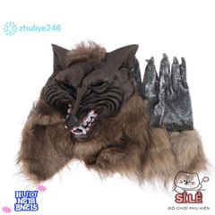Mặt nạ sói Halloween & găng tay vinyl - Trang phục Cosplay độc đáo cho bữa tiệc ma quái và lễ hội hóa trang!