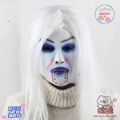 Mặt Nạ Hóa Trang Nữ Zombie Tóc Dài Trắng - Độc Đáo Cho Halloween & Tiệc Hóa Trang, Phong Cách Ma Quái Quyến Rũ