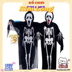 Bộ Trang Phục Hóa Trang Người Xương 3 Món - Áo Choàng, Găng Tay & Mặt Nạ Cho Trẻ Em & Người Lớn - Thích Hợp Cho Halloween