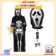Bộ Trang Phục Hóa Trang Người Xương 3 Món - Áo Choàng, Găng Tay & Mặt Nạ Cho Trẻ Em & Người Lớn - Thích Hợp Cho Halloween