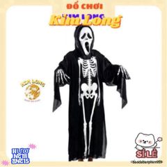 Bộ Trang Phục Hóa Trang Người Xương 3 Món - Áo Choàng, Găng Tay & Mặt Nạ Cho Trẻ Em & Người Lớn - Thích Hợp Cho Halloween