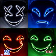 Mặt Nạ LED Phát Sáng Đen Trắng Cosplay Thiên Thần Nụ Cười Hiruko - Phụ Kiện Halloween Độc Đáo cho Tiệc Hóa Trang